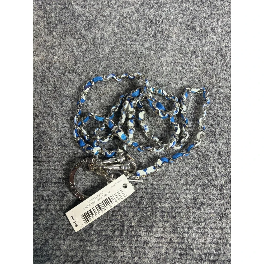 Vera Bradley Chain Lanyard Blue Lagoon Floral Silver Tone ID Key Holder NWT